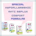 Special diet formula, Comfort formula, Hypoallergenic formula, Anti Reflux Formula, Special nutrition Formulas, Hipp Comfort, Hipp AR, Hipp Hypoallergenic, Hipp HA