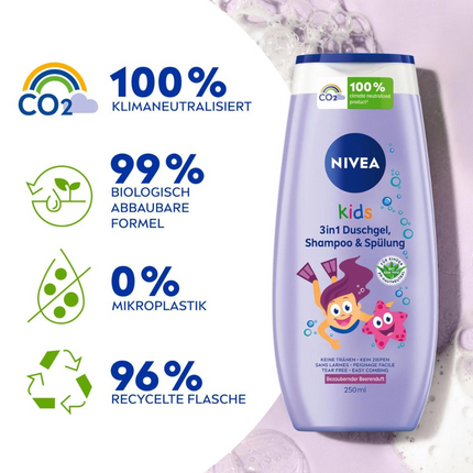 NIVEA Kids 3 in 1 Body Wash Shampoo and Conditioner