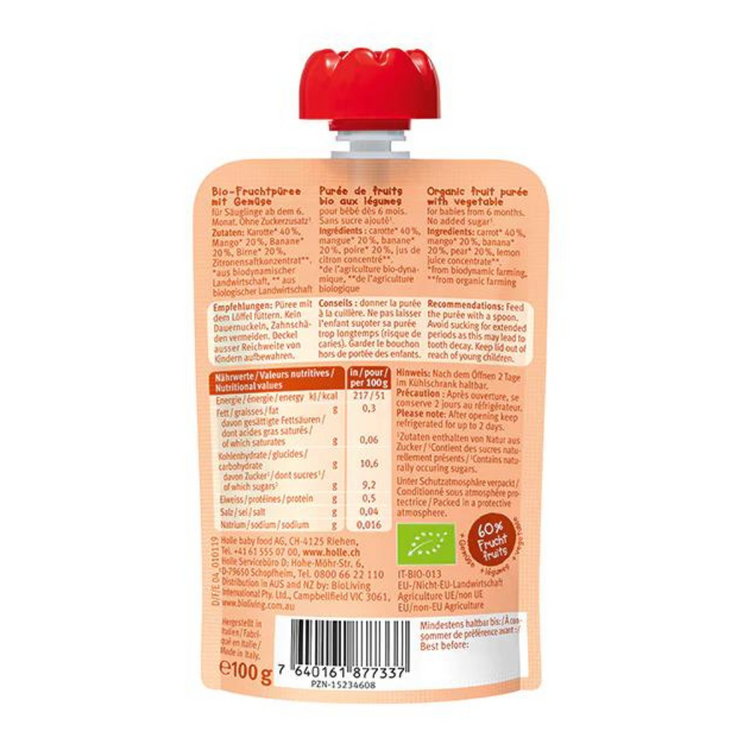 Carrot Cat - Holle Organic Fruit Puree Pouch